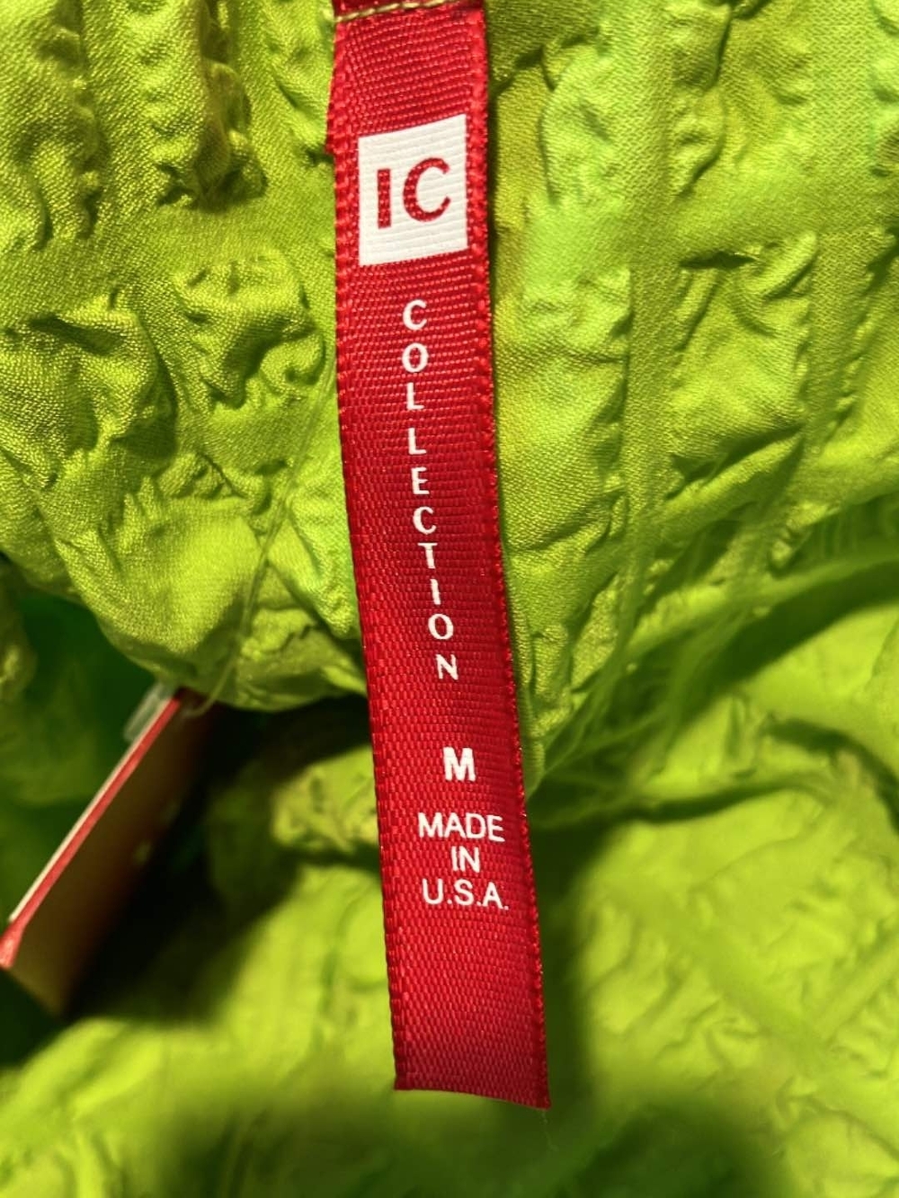 IC COLLECTION Neon Lime Green Textured Open Jacket - Picture 6 of 7